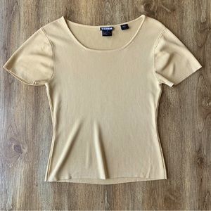 Vintage 90s Mustard Yellow Scoop Neck Stretch Top Small